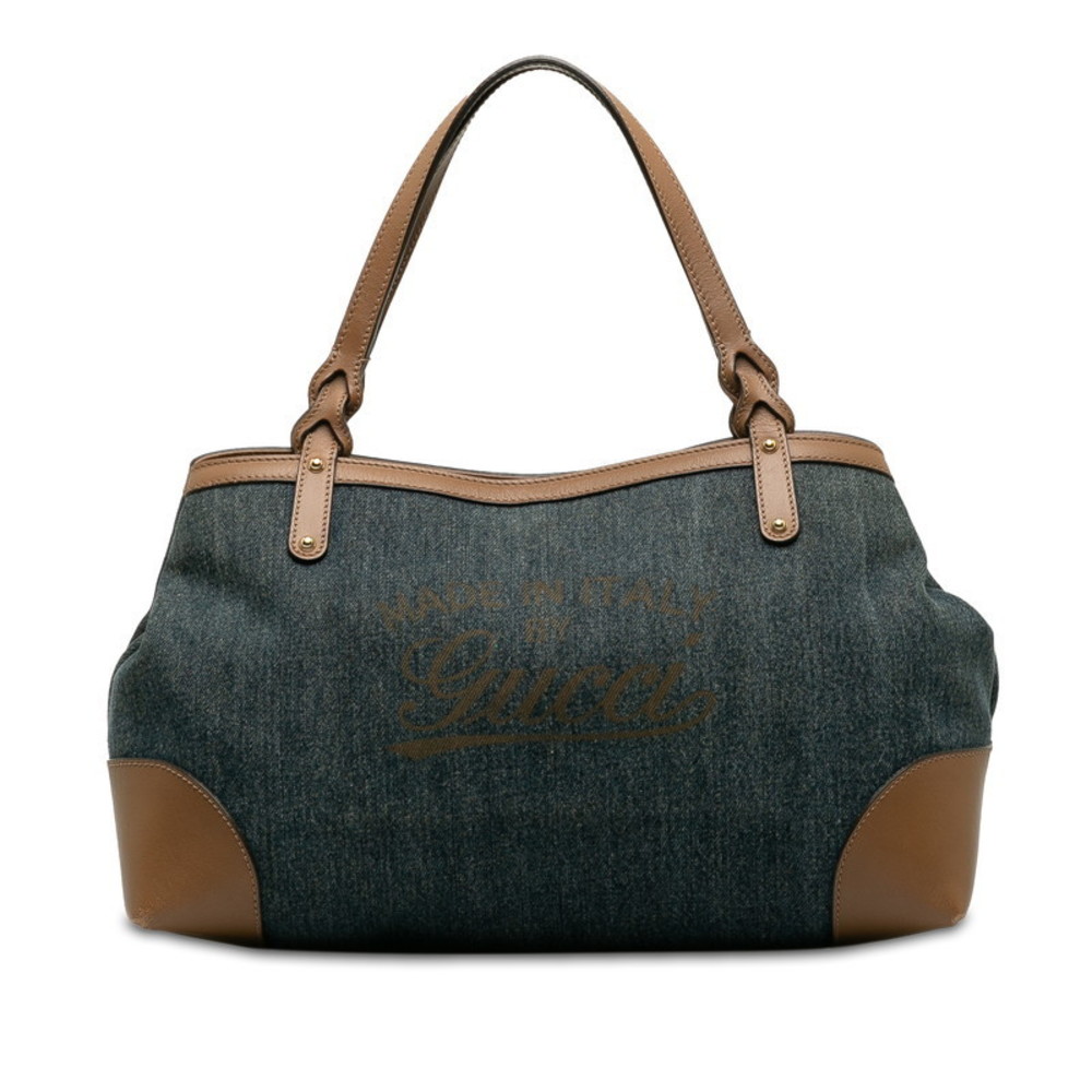 Gucci Craft Denim Tote Handbag Blue Denim